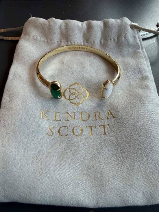 Kendra Scott Jewelry - Kendra Scott Gold tone Cuff Bracelet with Green and White Stones